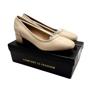 iDIFU RO2 Lisa Beige Block Heel Pump Women's Dress Shoes Size 10